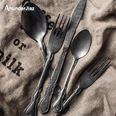 수제 빈티지 스푼 나이프와 포크 테이블 슈팅 칼 사진 소품 주방 음식 장식 식기, 기본