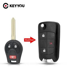 KEYYOU 닛산 실피 큐브 쥬크 로그 미크라 카시카이 알티마 맥시마 센트라 베르사 변형 플립 접이식 키 쉘 케이스 2 개, 4) 2 1 BUTTONS