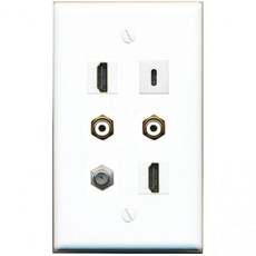 벽면 콘센트 오디오 비디오 RiteAV Cous 2 HDMI RCA-화이트 USBC 플랫 솔리드 월 플레이트 화이트, White