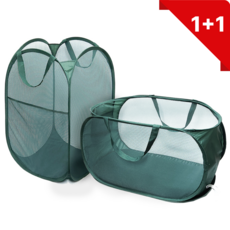허플 접이식 메쉬 빨래바구니 60L, 그린 SET