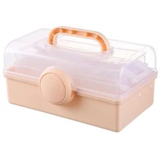 처리 된 보관 상자 미술 공예 케이스 컨테이너 경량 접이식 도구 상자 핸드북 장난감 예술 용품을위한, 피부색, 26.5cmx15.5cmx13cm, 플라스틱, 1개