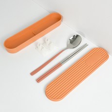 바네 수저통세트 무소음 휴대용 도시락 수저세트 수저케이스, 오렌지, 1개