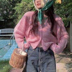 당일배송 브이넥버튼엠보패턴 루즈핏크롭니트가디건 33 44 크림베이지 베이비핑크 모카그레이