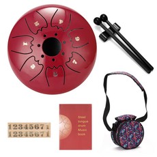 6 inch 7-Tone Steel Tongue Drum Mini Hand Pan Drums with Drumsticks Percussion Musica [S00078958], 02-Red-78958