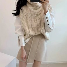 이서어패럴 6071터틀넥꽈배기니트조끼