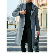 POMOTR 남성용 슬림핏 미디코트 베이직 싱글 코트