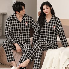 ANYOU 격자잠옷 편안 커플잠옷 가을 겨울 커플 신혼부부 체크파자마