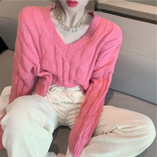 겨울 가을 롱 팔토시 브이넥 꽈배기 와이드 여성 INS트렌드
