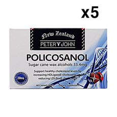 뉴질랜드 PJPOL60 피터앤존 폴리코사놀 33.4mg 60정 x5 저밀도콜레스테롤 LDL HDL콜레스테롤, 5개