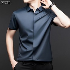 AOKADA 남성 실크 반팔 셔츠 스판 슬림 남자 와이셔츠 베이직 비즈니스 오피스록 남자 반팔티