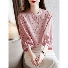 Kingfishe 여성 오피스룩 쉬폰 블라우스 여름 모던 루즈핏 7부소매 블라우스 vf2 Yanf