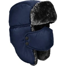 트래퍼 모자 겨울모자 남녀공용 겨울 트루퍼 따뜻한 헌팅 이어플랩 포함, Navy/ Grey Fur