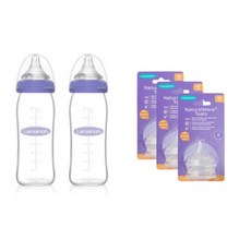 [란시노] 유리젖병 240mlx3+젖꼭지 내츄럴 웨이브(M)x3set, 단품