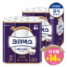 크리넥스 3겹 천연펄프 데코앤소프트 화장지 34M-24롤X2팩, 2개