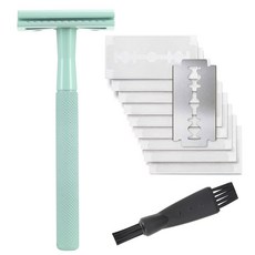 무게 손잡이가 있는 안전 면도기 10 개의 이중 날 안전 블레이드 리필 남성용 단일 날 면도기, green, 1개