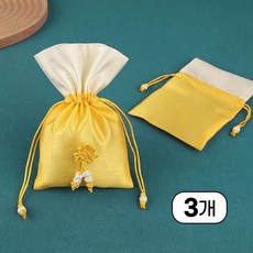 저잣거리 전통 실크 포장 복주머니, 3개, 노랑