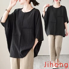 VPpERCUT여성에스닉패턴가오리핏백리본블라우스
 지홍 가오리핏 블라우스 루즈핏 오버핏 빅사이즈