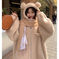 ANYOU 여성 빅사이즈 베어 뽀글이 후리스 양털 자켓 레이어드 집업 점퍼 아우터
