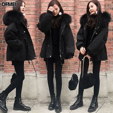 DFMEI 패딩 여 겨울 숏 패딩 여 퍼 넥 조거 패딩 도톰 코트 여