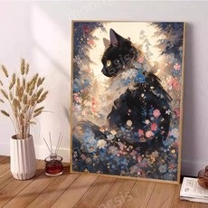 뭉시크 사각 검은 고양이 보석십자수 집구석취미, 사각비즈 50 x 65cm