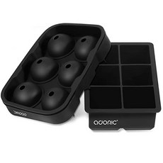[독일] Adoric Silicone Ice Cube Tray 2 Pieces Ice Cube Trays Ball Ice Ball Machine with Lid and Larg, Schwarz