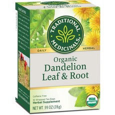 Traditional Medicinals 오가닉 단델리온 리프 & 루트 허벌 티 카페인 프리, 1.75g, 16개입
