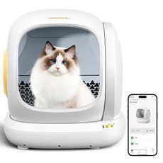 고양이 로봇화장실 MeoWant 셀프 클리닝 쓰레기통 75L 초대형 개방형 자동 통합 안전 보호 APP 제어 매트 포함 냄새 제거 스마트, Gray, 1개