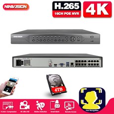 H.265 16CH 4K 8MP 5MP PoE NVR P2P XMEye 보안 네트워크 비디오 레코더 PoE H.265 16CH PoE 포트 2개 SATA 포트 4K 출력, 없다, 16시간, 미국 플러그