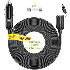 자동차 시가잭 연장 코드 12V/24V 15A/20A 8M 14AWG/16AWG 차량 분배기 충전기 케이블 소켓 플러그 액세서, Black-EC-26FT-14AWG, 13 Black-EC-26FT-14AWG