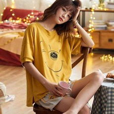 랜드스케이프 여잠옷세트 여름 소녀 짧은옷 반바지 얇은 와이드 루즈핏 핏아우터 투수영복 룩 배기