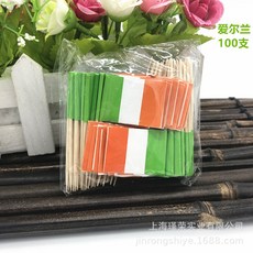 종이 깃발 이쑤시개 일회용 과일 픽 케이크 칵테일 장식 다국적 꽃 와인 스틱 100 개, 21 Irish, 100개