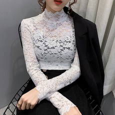 49150804 하객패션 파티 데이트 로즈 장미레이스 폴라티셔츠 SSTD