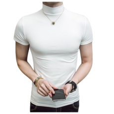 목폴라니트 반팔 쫄티 티셔츠남자 옷수납 여름시즌 타이트 남성목폴라 반소매 단색 헬스 티셔츠 언더셔츠