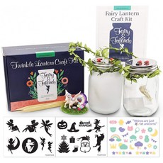어린이용 반짝이 랜턴 크래프트 키트(2Pack) - 유니콘 테라리움 &amp; 요정 항아리 콤보 - 뚜껑의 LED 현등 20개 1시간 자동, 단일옵션
