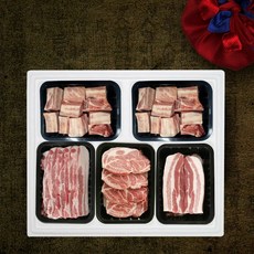 [국내산 한돈선물세트] 국내산 한돈 VIP 4호 3kg (삼겹살600g+목살600g+삼겹수육600g+찜갈비600g+찜갈비600g), 1개
