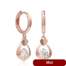 14K GOLD 로즈골드 하트 블링 원터치 귀걸이 주얼리 여자친구 선물 기념일 체인팔찌