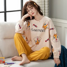 해외 귀여운 버니 칩앤데일 여성 투피스 긴팔잠옷 봄가을 외출복겸용