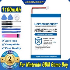 100 오리지널 LOSONCOER 1100mAh OXY003 배터리 키트 팩 Nintendo GBM Game Boy 마이크로 OXY003 OXY001