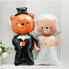 마블파티 곰돌이 신랑신부 은박풍선 세트 손펌프증정, 1개 1개