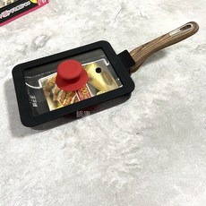 계란말이 전용 프라이팬 달걀말이 뚜껑 뒤집게 세트 사각 오믈렛 팬 실리콘, 1세트, 골드 13x18+레드 커버