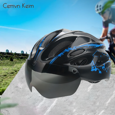 CemvnKeim 자전거 고글헬멧, 검정색(파란색), 회색 거울