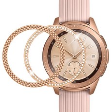 Surace 베젤 링 스타일링 갤럭시 워치 42mm/갤럭시 4 클래식 42mm 접착 커버 긁힘 방지 스테인리스 스틸 보호 2팩 다이아몬드/롬버스 로즈 골드 184337, Bezel-Rose Gold