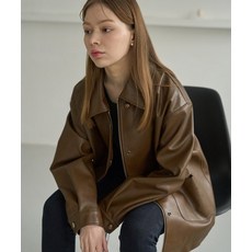 오오엠엘 5OML 오버핏 비건 레더 자켓 브라운
