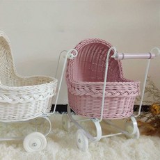 라탄 유모차 트롤리 사진관 촬영 방 꾸미기 아이방 스튜디오 모형 사진 방 소품 장식 감성 아기 펜션, 라이트 핑크