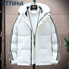 [TTiiHot QC-LWKS] 겨울 패딩 남성 캐주얼 화이트 오리털 후드 도톰하고 밝은 느낌의 스트라이프 코트