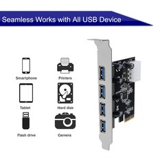Kebidumei 4 포트 USB 3.0 PCI e 확장 카드 PCI Express PCIe USB 3.0 허브 어댑터 4 포트 USB 3 0 PCI E PCIe Express, 1개, 단일, 단일