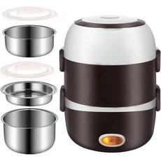 SanBouSi 전기 찜기 계란찜기 계란 기계 산부시 2L 도시락 난방 3단 휴대용 찜통 냄비 스테인리스 음식 용기 미니 밥솥 워머 1469368