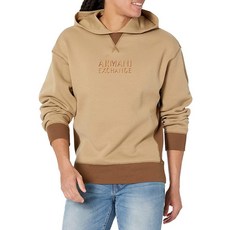 A｜X 아르마니 익스체인지 남자 프린트 로고 후드 스웨트셔츠 대조적인 커프스 루이보스 티/윈저(552076)