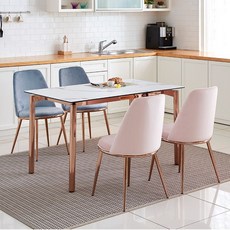 파르테논 로즈골드 프레임 세라믹 4인 식탁세트 의자 벤치 포함, 모카초코, 마카롱벤치형 의자2 벤치1