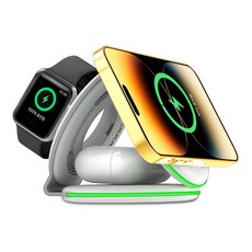 UM2 아이폰 에어팟 애플워치 3in1 접이식 휴대용 맥세이프 무선충전기 UMWH-A3in1-W, 본품+사은품(QC30W 어댑터 증정)